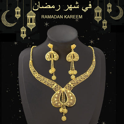 2025 New Bohemian 2pcs Hollow Flower Tassel Earrings and Necklace Elegant Ladies Jewelry Set, Perfect for Dubai Bridal Wedding Anniversary Gift, Valentine's Day, Christmas Eid, Daily Present for Wife, Family, Girlfriend