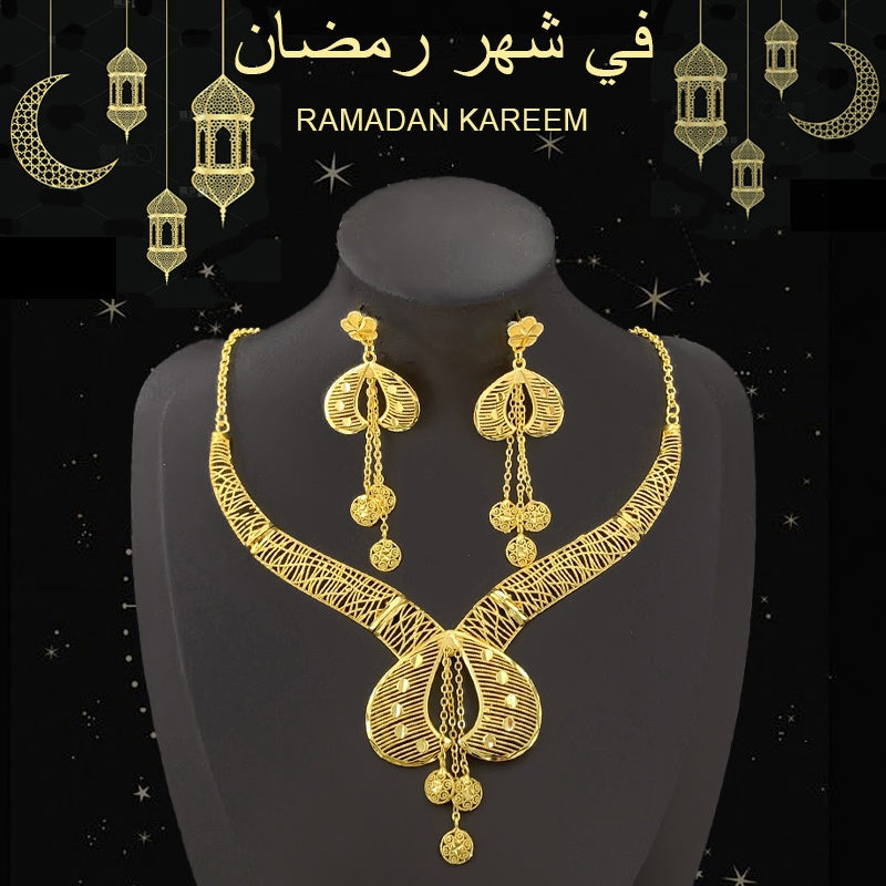 2025 New Bohemian 2pcs Hollow Flower Tassel Earrings and Necklace Elegant Ladies Jewelry Set, Perfect for Dubai Bridal Wedding Anniversary Gift, Valentine&