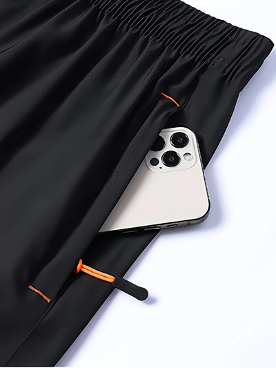 5pcs Men'S Outdoor Sports Quick-Dry Shorts, Breathable Comfort Polyester Blend with Zipper Pockets and Drawstring, Featuring Silvery Reflective Strips, Elastic Waistband, Suitable for Climbing, Tennis, Running, and Outdoor Ac