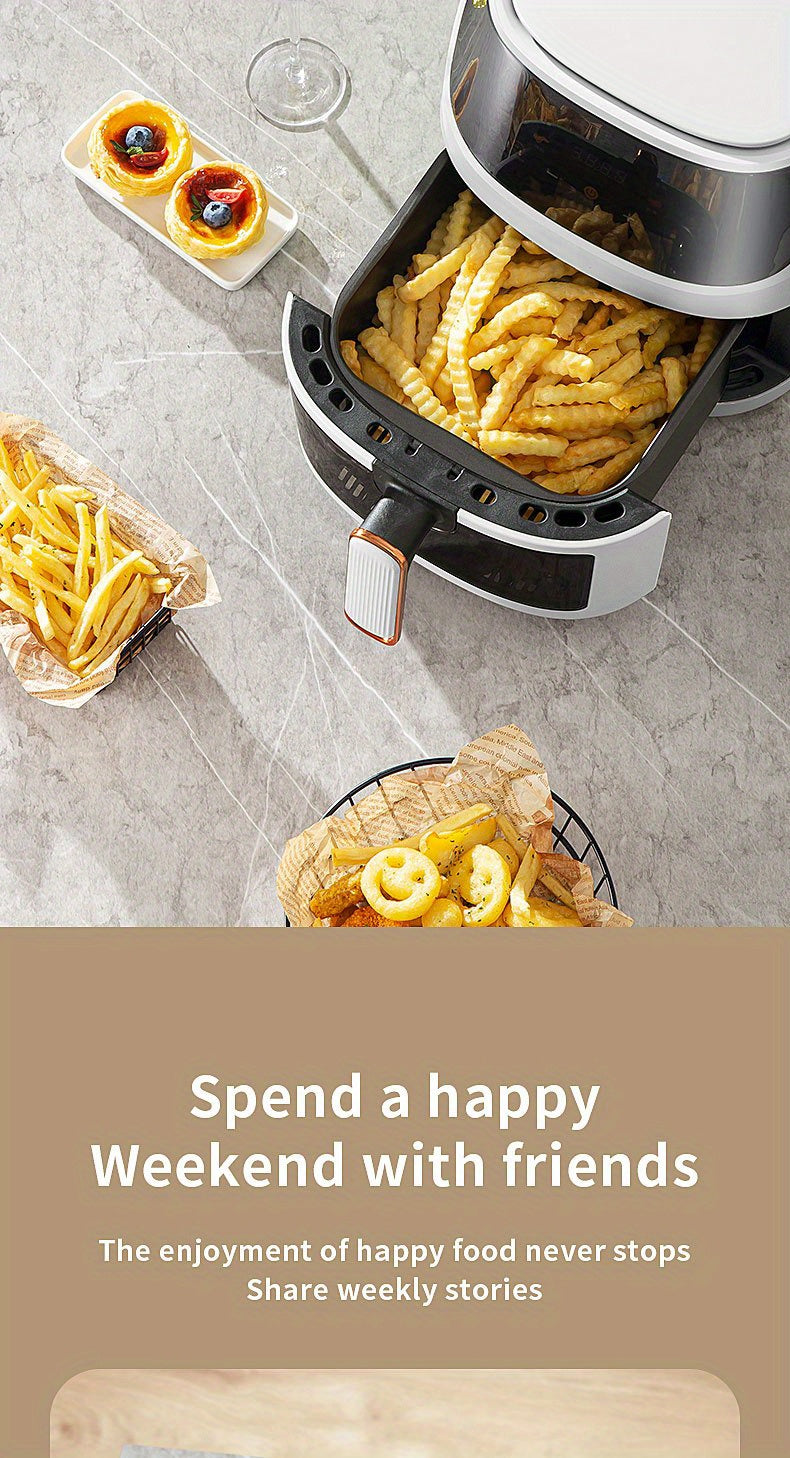 6L Large Capacity Air Fryer with Transparent Viewing Window, Smart Touch Panel, Adjustable Timer & Temperature Control, High Borosilicate Glass Liner, British Specification Plug, Safe for Use at Home or Restaurants, Air Fryer