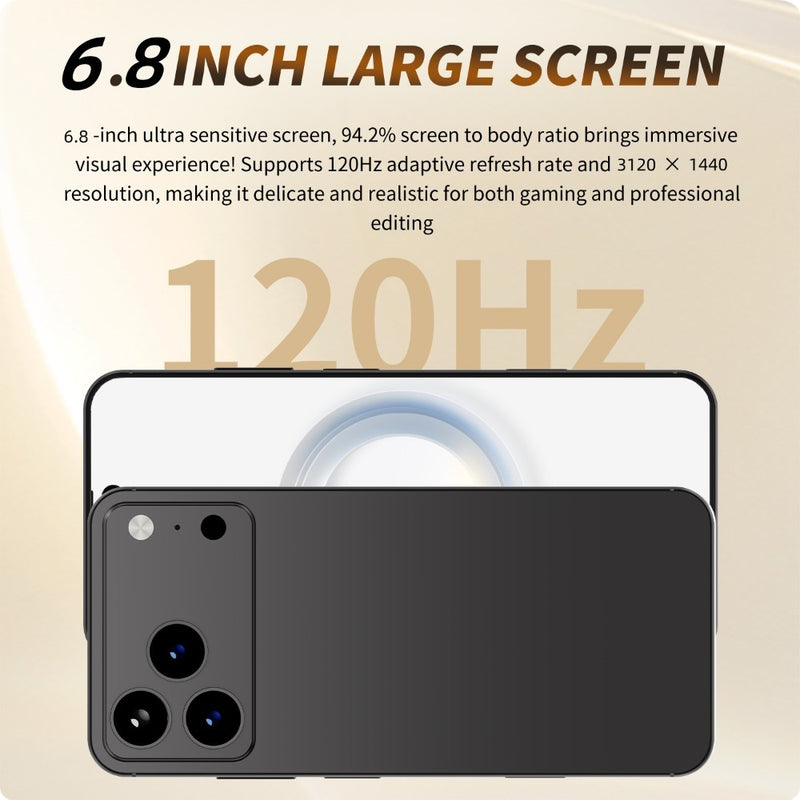 I17 Pro Max The global version of the smartphone, equipped with the Android 14 system, features a 6.8-inch high-definition screen, 12GB of RAM and 512GB of storage space, 72MP + 108MP cameras. It is a mobile smartphone.