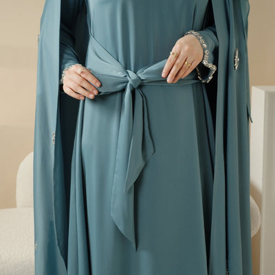 Women'S Elegant Muslim Abaya - Heavy Rhinestone-Embellished Long Sleeve Shawl Robe with Batwing Sleeves & Floor-Length Design, Loose Fit Islamic Dress for Ramadan, Prayer, Daily Wear - Modest Muslim Clothing (MOA067), Abaya F