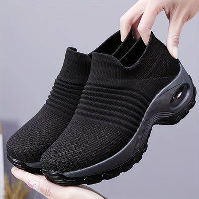 Women's Breathable Knit Chunky Sneakers, Casual Slip On Outdoor Shoes, Comfortable Low Top Shoes