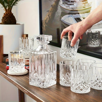 MAMSHIB 3pcs Whiskey Decanter Set 7pcs - Elegant Glass Spirits Carafe with Pour Spout& Stopper - Premium Roostertail& Liquor Decanting Kit for Bourbon, Scotch, Rum - Ultimate Barware Gift Set for Home Bars, Parties, Holidays&