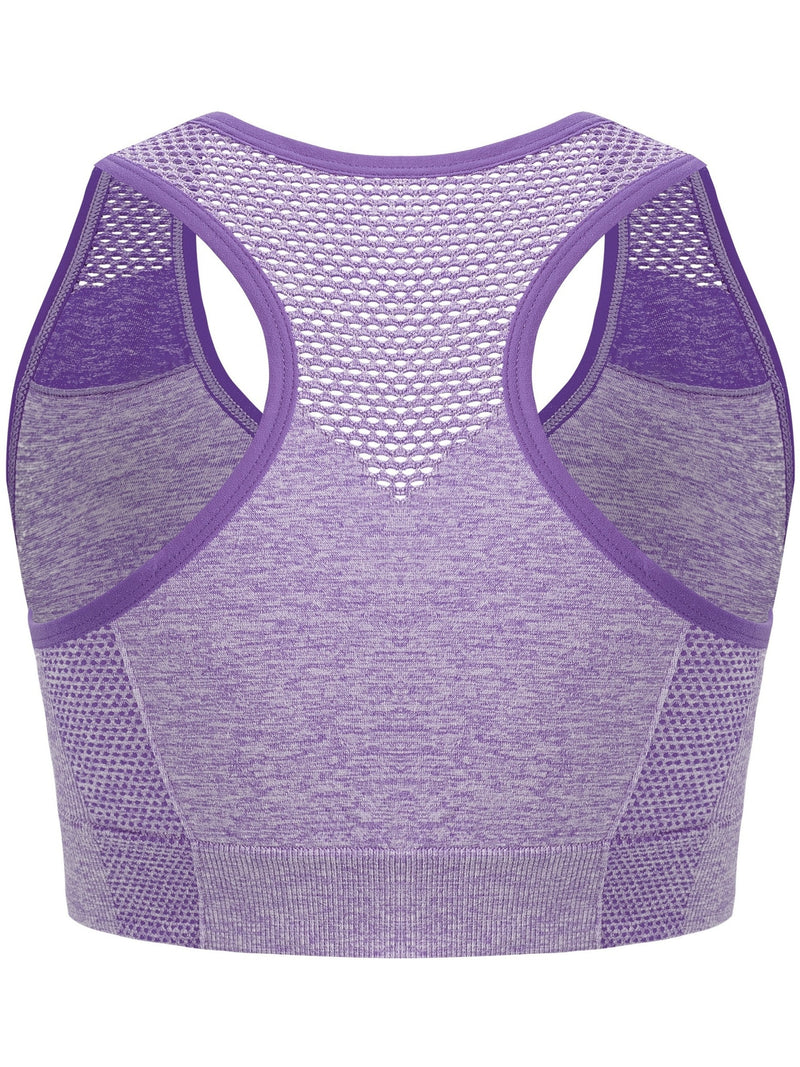 3pcs Plus Size Sports Bras, Polyamide Blend, Hollow Mesh Design, Low Support, Removable Padding, Crew Neck, Medium Stretch, Knit Fabric, with Casual Wear for Women&