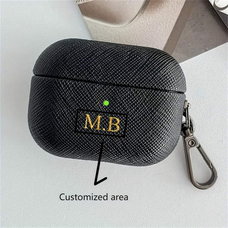 Personalized Initials Letters Customize New Earphone Case for Airpods 1 2 3 4 Pro 2 Luxury Cross Pattern with Keychain Cover, Synthetic Faux Leather, with Keychain, for Airpods Case | Luxury Design | Durable Earphone Case, Ea
