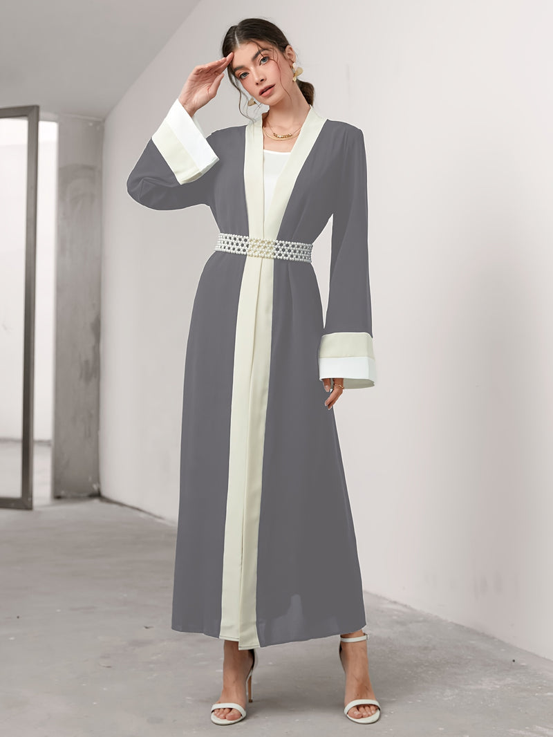 Cozy Comfort, Elegant Black and Cream Long Robe with Ruffle Sleeves - Polyester, Machine Washable, Casual Style for Women - Perfect for Spring/Summer/Fall