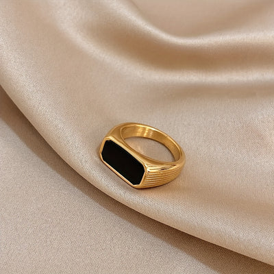 Elegant Black Acrylic Stainless Steel Ring with Golden-Tone Accents - Modern Minimalist Design for Daily Wear & Parties, Durable & Stylish Jewelry, Party Jewelry | Minimalist Jewelry | Durable Acrylic Ring