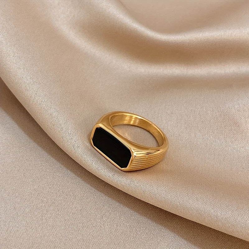 Elegant Black Acrylic Stainless Steel Ring with Golden-Tone Accents - Modern Minimalist Design for Daily Wear & Parties, Durable & Stylish Jewelry, Party Jewelry | Minimalist Jewelry | Durable Acrylic Ring