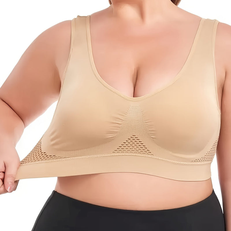 1pc, Esselegance, Sports Bra, Vest, No Rims, with Chest Pads, Mesh, Breathable, High Elasticity, Yoga, Running