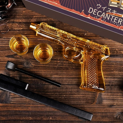Unique Luxury 8oz Gun Whiskey Decanter Set with 2 Shot Glasses, Glass Pistol Wine Decanter Gun Set, Liquor Dispenser for Tequila Vodka, Christmas Anniversary Birthday Gift for Men, Man, Dad, Boyfriend, Him, Husband, Home Bar