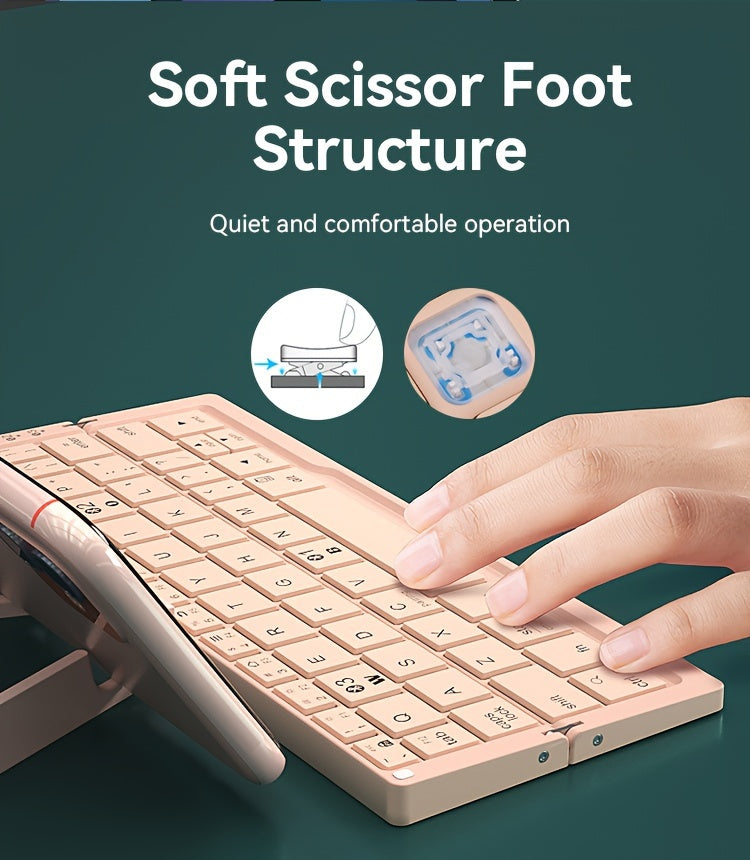 BOW Foldable Wireless BT Keyboard Mute, For Home And Office Use, Portable, Mobile Charging Keypad, With Mobile Phone And Tablet Holder, Capable Of Connecting Three Devices Simultaneously, Applicable To Android/Windows/iOS Mob