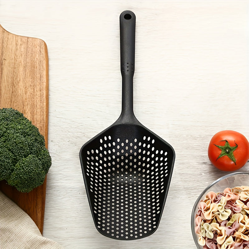 Heavy-Duty Kitchen Spatula with Long Handle - Non-Slip Grip, Efficient Drainage for Pasta, Fries, Vegetables - Rust-Resistant, Easy-Clean - Ideal for Home & Professional Kitchens - Modern Kitchen Utensil, Food Preparation, Po