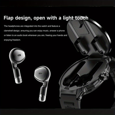 FFEOKKI TWS 2-in-1 Smartwatch with Earbuds - Zinc Alloy Bezel, 3.71cm Round Display, Wireless Call Function, Music Playback, NFC, Multiple Sports Modes, Fitness Tracking, Compatible with iPhone Android Smartphone, Activity Mo