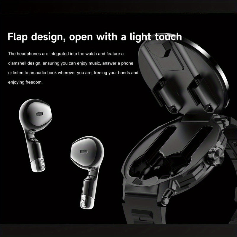 FFEOKKI TWS 2-in-1 Smartwatch with Earbuds - Zinc Alloy Bezel, 3.71cm Round Display, Wireless Call Function, Music Playback, NFC, Multiple Sports Modes, Fitness Tracking, Compatible with iPhone Android Smartphone, Activity Mo