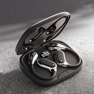 Open Ear Clip Headphones Wireless Non-In-Ear Hanging Sports Headphones for Running, Cycling and Car Use E-Sports Gaming Music Headphones with Long Standby Time Large Capacity Charging Case Smart Digital Display