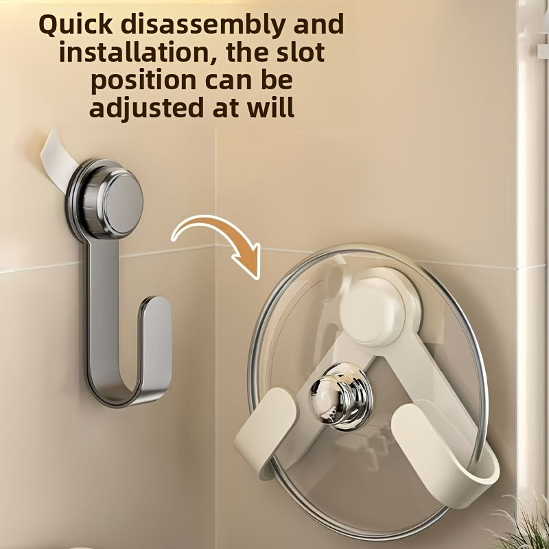 AnYabong Foldable Space-Saving Kitchen Organizer - Multi-Functional Hooks for Pot Lids, Cutting Boards & Utensils, Durable Metal with Super Absorption, Waterproof Design, Polished Finish (Black/White), Kitchen Organizers And