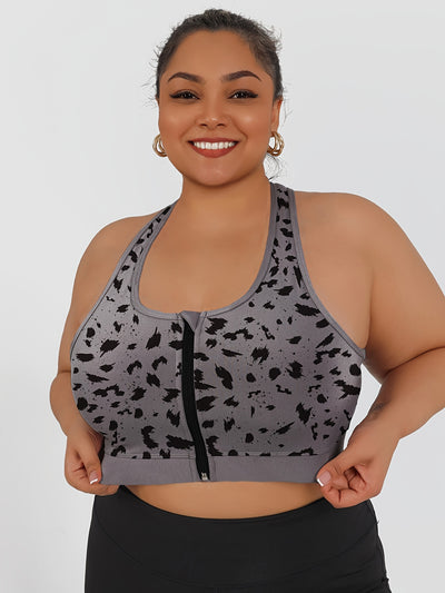 Women's High-Impact Sports Bra with Front Zipper & Removable Pads - Leopard Print Design, High-Elasticity Fabric, Round Neck for Yoga, Running, Gym - Machine Washable, Yoga Accessories, Elegant Sportswear, Durable Sportswear