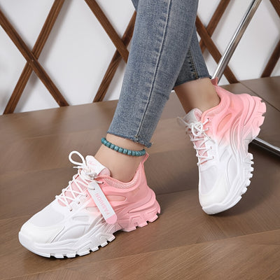 Women's Gradient Chunky Sneakers, Fashion Lace Up Low Top Running Trainers, All-Match Sports Shoes