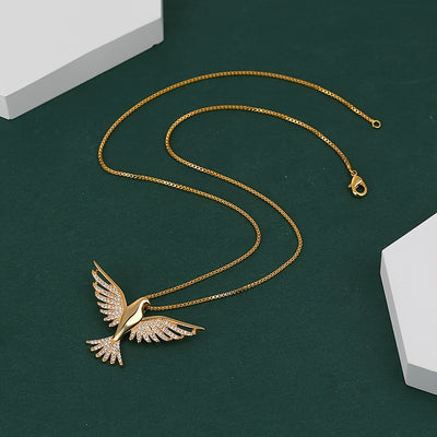 1pc Elegant 18K Golden Plated Eagle Pendant Necklace, Copper Base with 5A Zirconia Inlay, Tribal Hip Hop Style, Daily Wear Clavicle Chain for Women