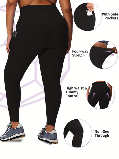 Women'S High-Waist Yoga Leggings with Side Pockets - Stretchy, Tummy Control, Sculpting Design, Black, Slim Fit, High Waisted, Perfect for Sports & Casual Wear, Workout Leggings | Slim Fit Leggings | High Waisted Legging
