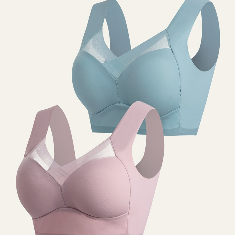 2pcs Elegant Lei Sports Bra Yoga Fitness Underwear Breathable and Comfortable with Mesh Details Women&