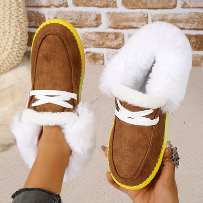 Women's Plush Lined Flat Shoes, Winter Warm & Cozy Low Top Slip On Shoes, Thermal Outdoor Shoes