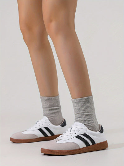 Women's Striped Pattern Flat Sneakers, Casual Lace Up Outdoor Shoes, Comfortable Low Top Shoes
