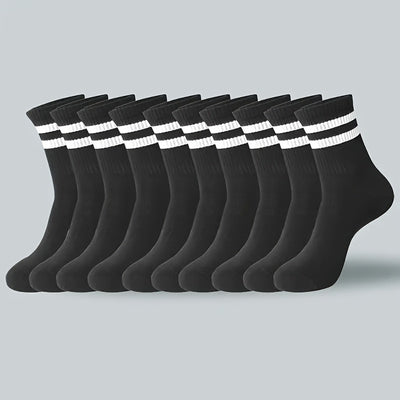 10/20 Dual-Striped Long Socks for Men And Women - Made from Breathable Polyester Knit Fabric, Casual Sports Style, Hand Wash/Dry Clean, Available in Black/White.