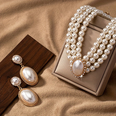 stylish Imitation Pearl necklace and a pair of stylish Imitation Pearl pendant earrings for Women's set