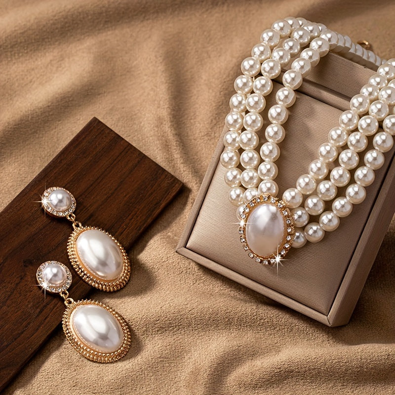 stylish Imitation Pearl necklace and a pair of stylish Imitation Pearl pendant earrings for Women&