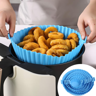 6pcs Silicone Air Fryer Liners - Blue Non-Stick Baking Pans with Scalloped Edges & Perforated Design for Even Heat Distribution, Easy Release, Healthy Oil-Free Cooking - Food-Safe, Reusable, Fits Most Air Fryers, Reusable Kit