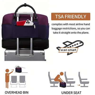 مجموعة حقائب سفر بسيطة ذات سعة كبيرة، حقيبة يد خفيفة الوزن بسحاب، حقيبة محمولة للاستخدام اليومي مع حزام قابل للفصل، حقيبة للجنسين للاستخدام اليومي