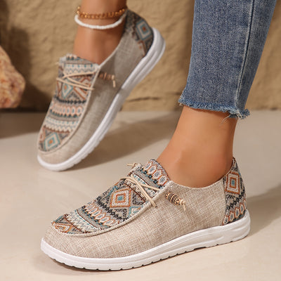 Women's Ethnic Style Printed Canvas Shoes, Casual Lace Up Outdoor Shoes, Lightweight Low Top Sneakers