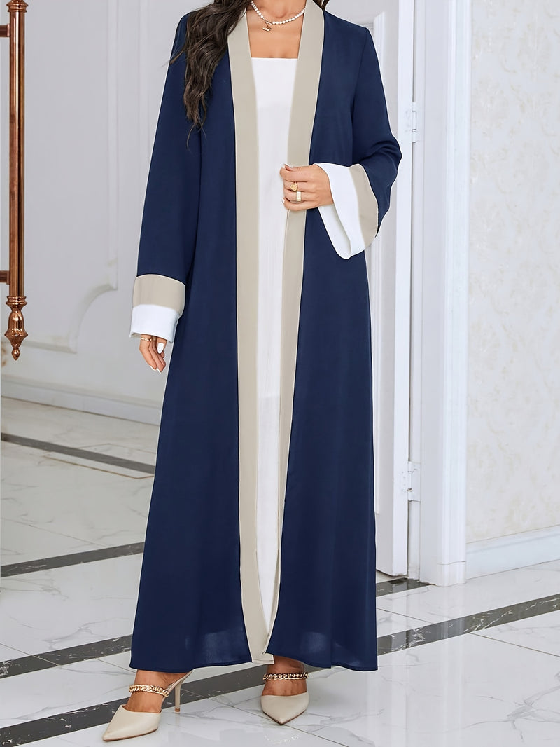 Cozy Comfort, Elegant Black and Cream Long Robe with Ruffle Sleeves - Polyester, Machine Washable, Casual Style for Women - Perfect for Spring/Summer/Fall