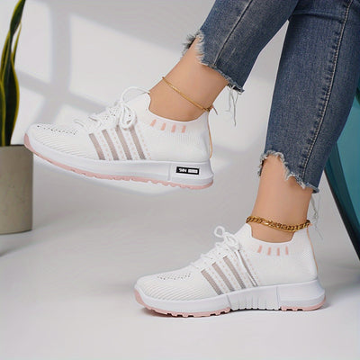 Women's Breathable Flying Woven Platform Sneakers, Casual Lace Up Outdoor Shoes, Comfortable Low Top Sport Shoes