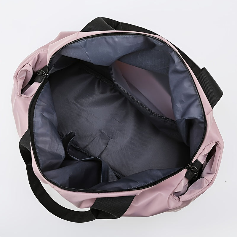 [Pink Gym Bag] Lightweight Pink Nylon Gym Bag for Women | Versatile Wet/Dry Separation, Adjustable Strap, Zip Closure, Portable Travel Bag for Short Trips, Sports Bag