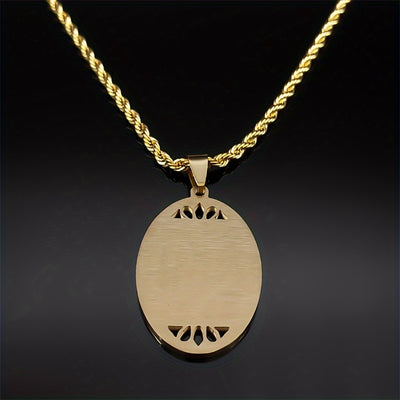 Islamic Quran Allah Pendant Necklace, 18K Golden Plated Stainless Steel, Arabic Calligraphy, Tribal Arabian Style, Daily & Festival Wear, Ramadan Jewelry for Men & Women, N1208