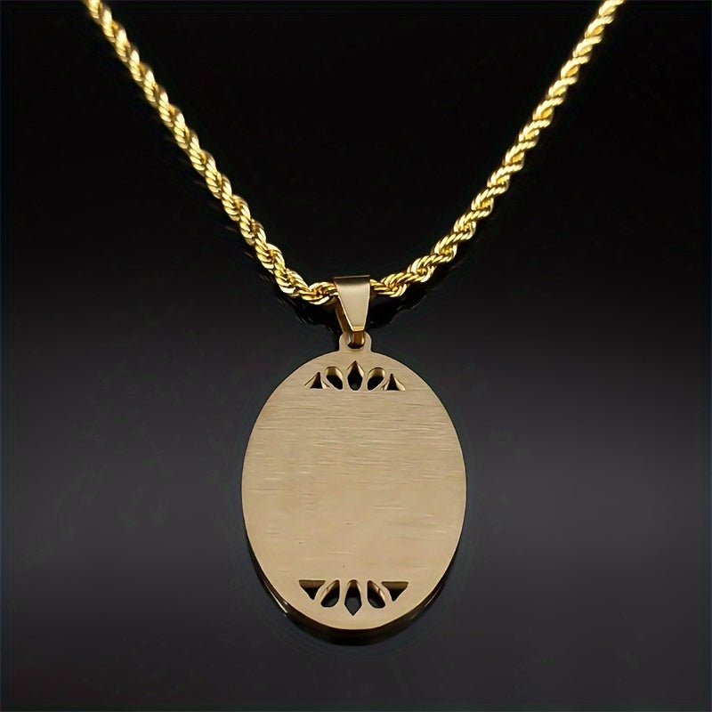 Islamic Quran Allah Pendant Necklace, 18K Golden Plated Stainless Steel, Arabic Calligraphy, Tribal Arabian Style, Daily & Festival Wear, Ramadan Jewelry for Men & Women, N1208