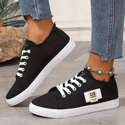Women's Simple Flat Canvas Shoes, Casual Lace Up Outdoor Shoes, Comfortable Low Top Sneakers