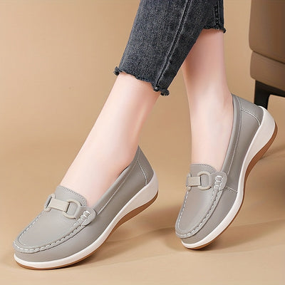 Women'S Breathable Low-Top Thick Sole Loafers - Casual Slip-On Outdoor Shoes with Round Toe, Synthetic Upper & Inner, TPR Sole, All-Season Comfort