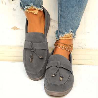 Women's Flat Shoes, Casual Slip On Outdoor Shoes, Comfy Walking Shoes With Solid Color Pendant