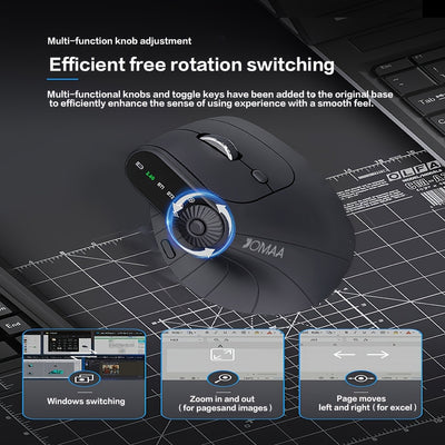 Ergonomic Mice Wireless Mouse with Function Adjustment Knob Vertical Gaming Mouse 2.4G Dual Mode Rechargeable Mouse for PC Laptop Tablet