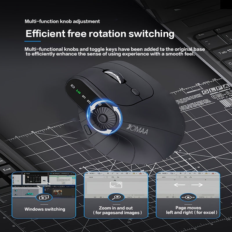 Ergonomic Mice Wireless Mouse with Function Adjustment Knob Vertical Gaming Mouse 2.4G Dual Mode Rechargeable Mouse for PC Laptop Tablet