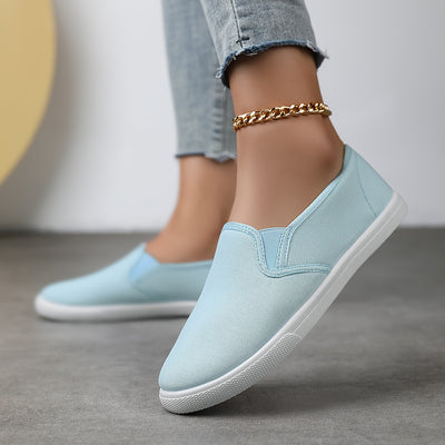 Women's Simple Solid Color Canvas Shoes, Casuals Slip On Outdoor Shoes, Lightweight Low Top Shoes
