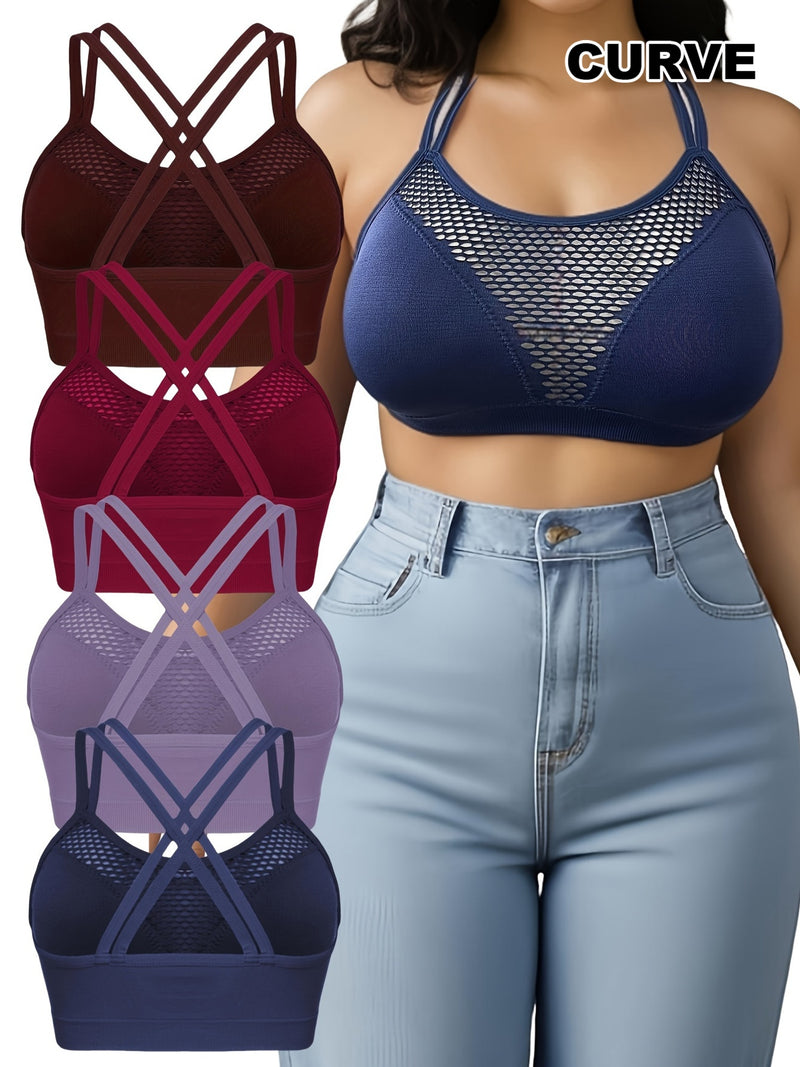 Set of 4 Popular Casual Sports Vests, Wireless, Supportive, Plus-Size Sports Bras.