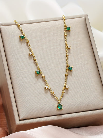 Cute Minimalist Green Zirconia Pendant Necklace Plated with