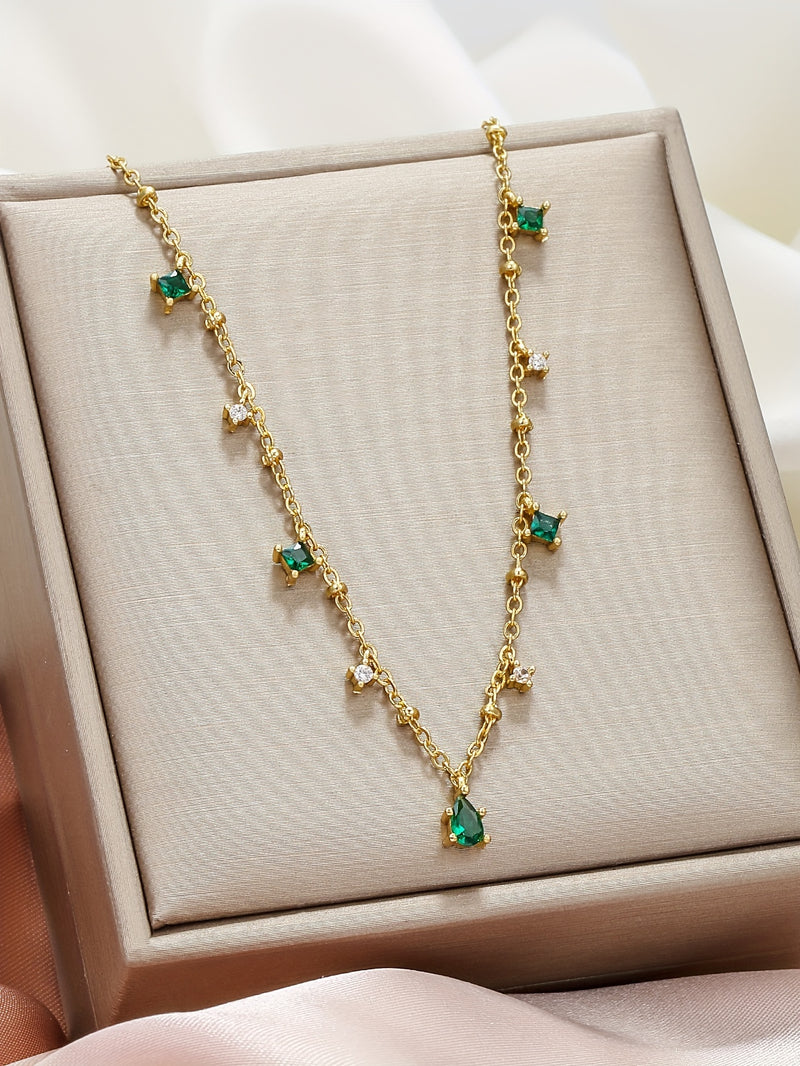 Cute Minimalist Green Zirconia Pendant Necklace Plated with