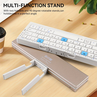 BOW Foldable Wireless BT Keyboard Mute, For Home And Office Use, Portable, Mobile Charging Keypad, With Mobile Phone And Tablet Holder, Capable Of Connecting Three Devices Simultaneously, Applicable To Android/Windows/iOS Mob