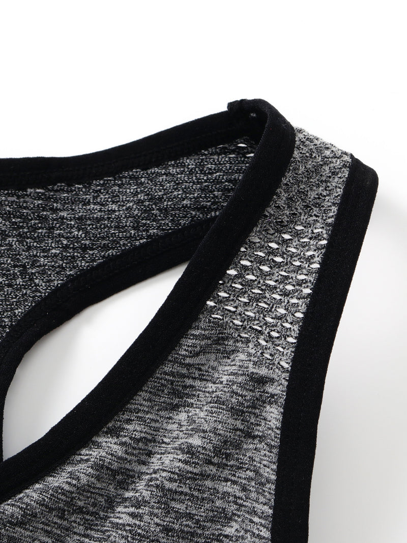 3pcs Plus Size Sports Bras, Polyamide Blend, Hollow Mesh Design, Low Support, Removable Padding, Crew Neck, Medium Stretch, Knit Fabric, with Casual Wear for Women&